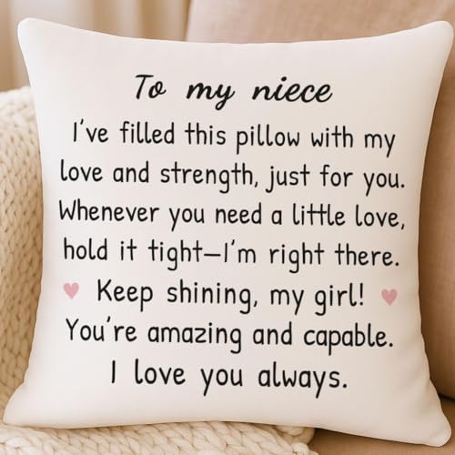 HERHOME to My Niece Throw Pillow Cover 18x18 Inch, Niece Birthday Gifts - Niece Birthday Gifts from Auntie Aunt, Soft Christmas Cushion Case Gifts for Girls, I Love You