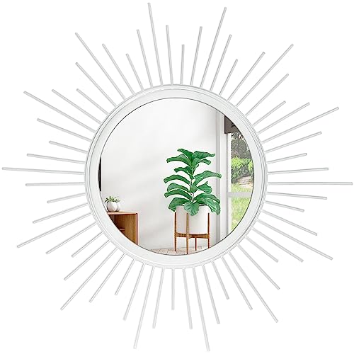 "HLFMVWE Sunburst Spoked White Large Wall Mirror - Boho Home Circle Art Modern Metal for Bathroom, Bedroom, Vanity, Hallway, Balcony, Living Room, Entryway - 20"""