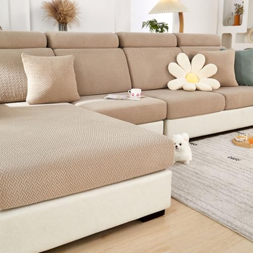 Disayu Magic Sofa Covers 2024 New Wear-Resistant Universal Sofa Cover Washable L Shape Stretch Couch Covers Cushion Slipcovers for Sectional Sofa (Texture Light Coffee,Large Single Seat Cover)