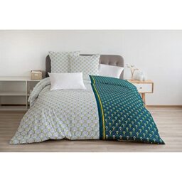 Home Linge Passion - Duvet Cover - 3 Pieces - 100% Cotton - 57 Thread Count - 2 People - 240x260 cm - RAINBOW BLEU-GREEN CURRY