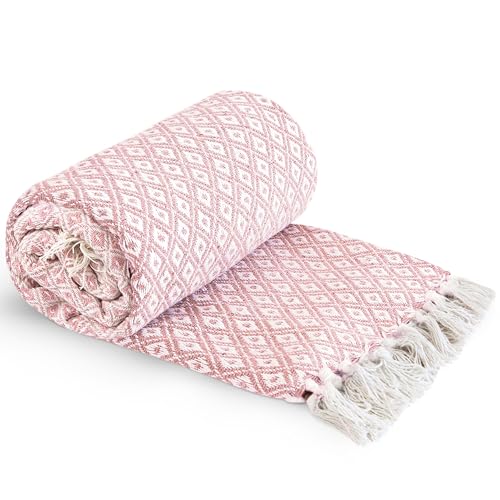 Emma Barclay Casablanca - Scandi Woven Recycled Cotton Chair Sofa Setee Bed Throw Over Blanket in Blush Pink - 90x100 (228x254cm)