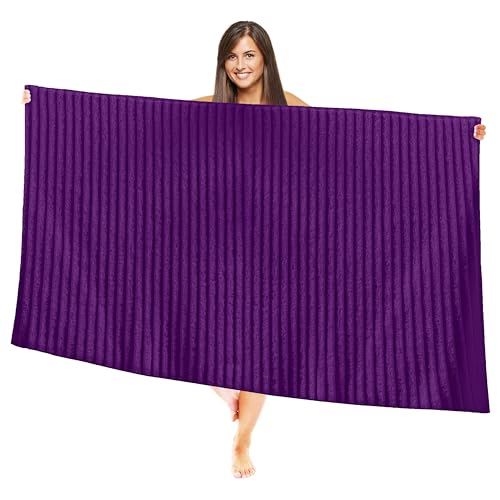 Elegant Comfort 100% Turkish Cotton Corduroy Ribbed Luxury Jumbo Bath Towel Ultra Soft - 35 x 70 Inch - Luxury Spa Premium Hotel Quality Highly Absorbent and Quick Dry Large Bath Towel, Purple