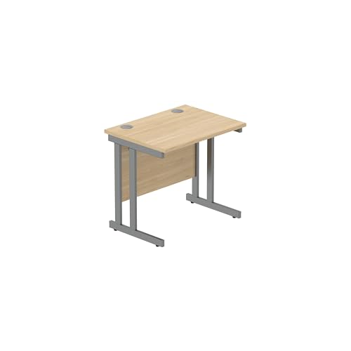 Office Hippo Heavy Duty Rectangular Cantilever PC Desk, Table, Home, Integrated Cable Ports, 5 Yr Wty, Graphite Frame, Canadian Oak, 120 x 80 cm