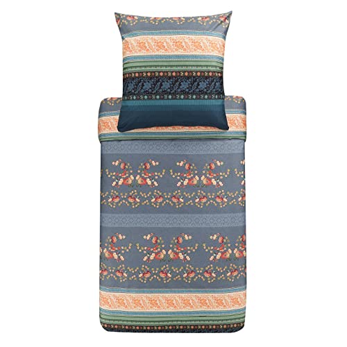 Bassetti Orosei G1 9323453 Bed Linen Set Made of Cotton Mako Satin in Grey 2-Piece with Zip Closure 155 x 220 cm / 80 x 80 cm
