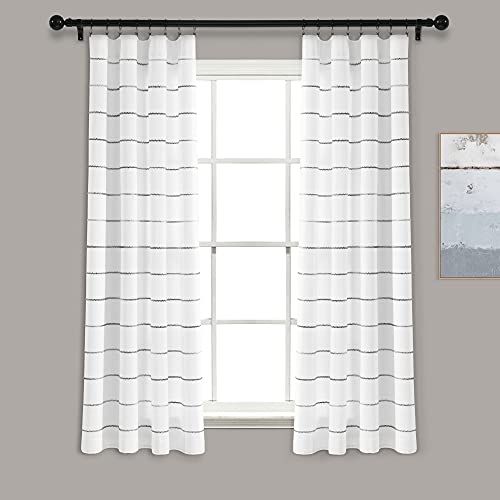 "Lush Decor Ombre Stripe Yarn Dyed Cotton Window Curtain Panel Set - Colorful Tufted Yarn Stripe Detail - 2 Window Panels - 40"" W x 63"" L, Gray"