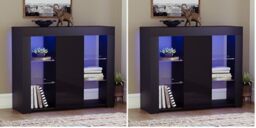 Vida Designs Large Azura 1 Door Modern LED Sideboard in Black, RGB Lights (Fade/Strobe Options Included), High Gloss (Pack of 2)