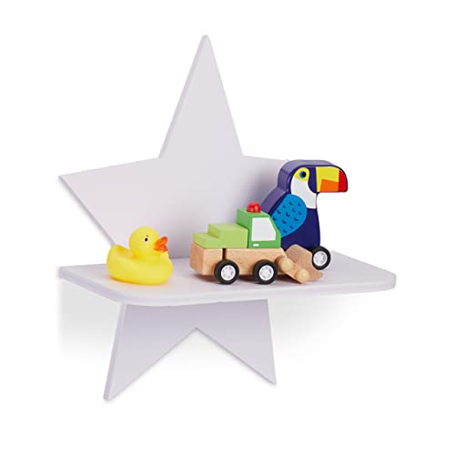 Relaxdays Floating Shelf, Star-Shaped, Wall-Mounted, Children's Room, HWD: 27.5 x 25 x 11.5 cm, Sturdy Pine Wood, White