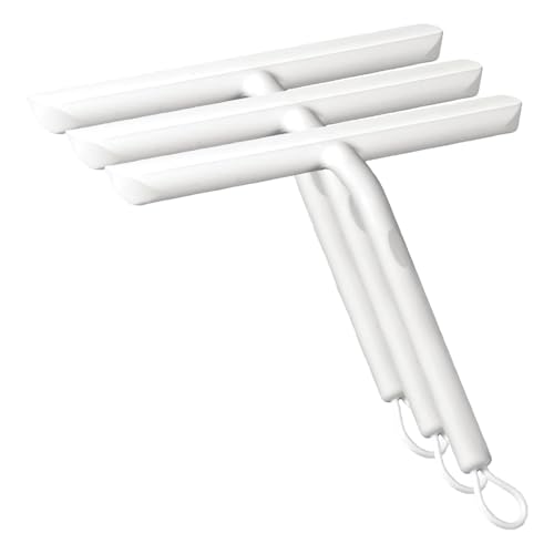 Vinabo Shower Squeegee for Shower Doors,Silicone Squeegee Shower Cleaner with Hook,Bathroom Shower Wiper, Shower Scraper for Mirror,Car,Window and Glass Cleaning-21cm (White) (Pack of 3)