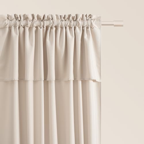 ROOM99 Mia Curtain with Ruffle Tape, 140 x 250 cm, Width x Height Sliding Curtains, Modern Curtain, Living Room, Bedroom, Light Beige, 1 Piece