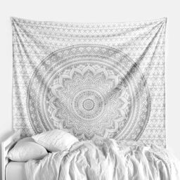 "Popular Handicrafts Kp650 Original Silver Ombre Tapestry Mandala Art Hippie Wall Hanging Bohemian Bedspread Metallic Shine Tapestries 82""x54"""