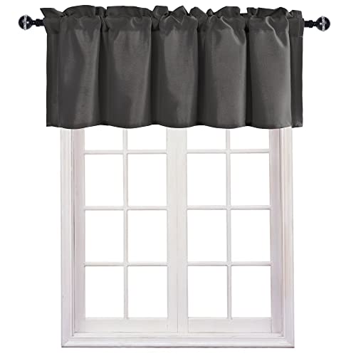 JIUZHEN Valance Curtains for Kitchen Window Valances for Living Room/Basement Window Curtains Bathroom Thermal Insulated Short Rod Pocket Curtain Panels, Grey,60 x 18 Inches,1 Panel