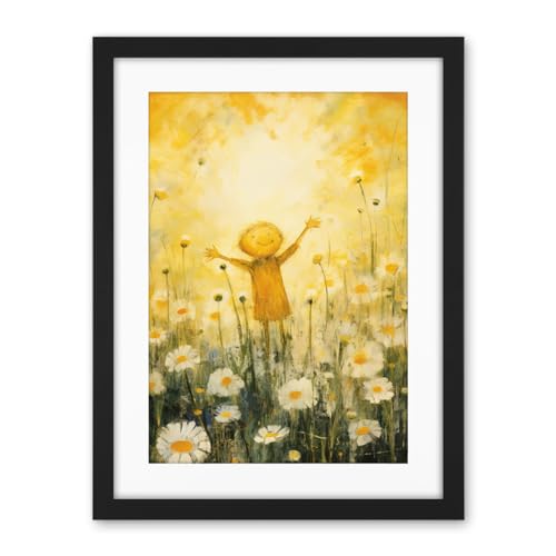 Artery8 Sunshine Happiness and Flowers Everywhere Simple Kids Bedroom Nursery Artwork Framed Wall Art Print 18X24 Inch