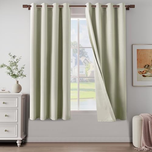 "100% Blackout Linen Textured Curtains 72 Inch Length 2 Panels Set for Living Room, Bedroom, Light Weight Curtains with Grommets Top, Full Blackout Curtains Privacy Protection, Beige, 52"" W x 72"" L"