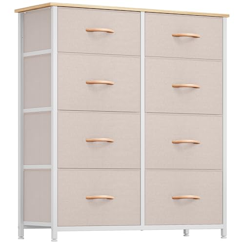 YITAHOME Chest of Drawers with 8 Drawers, Fabric Drawers Cabinet with Easy Pull Handle,Sturdy Steel Frame,Storage Drawers for Bedroom, Closet, Clothes,Khaki