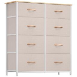 YITAHOME Chest of Drawers with 8 Drawers, Fabric Drawers Cabinet with Easy Pull Handle,Sturdy Steel Frame,Storage Drawers for Bedroom, Closet, Clothes,Khaki