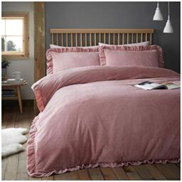 Gaveno Cavailia Easy Care Super Soft Frilled Duvet Cover, Luxury Ruffled Quilt Set With Matching Pillowcases, Blush-Pink, Double Size Bedding, 100% Polyester, 11448204