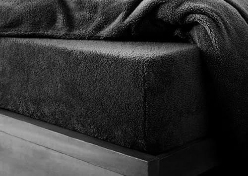 Kampala Hill Teddy Sherpa Fleece Fitted Sheet Bed Sheets Cosy Warm Black Super King