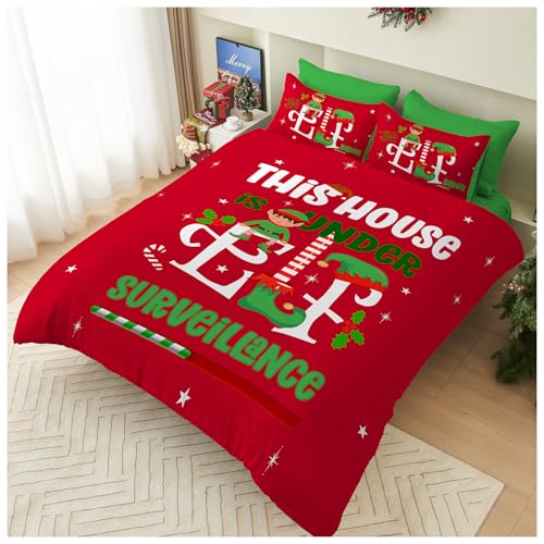 GC GAVENO CAVAILIA Elf Xmas Duvet Cover - Festive Christmas Double Bedding Set with Pillowcases - Soft Hypoallergenic Polyester Quilt Cover Bed Set (200x200 cm) - Easy Care Winter Bed Linen