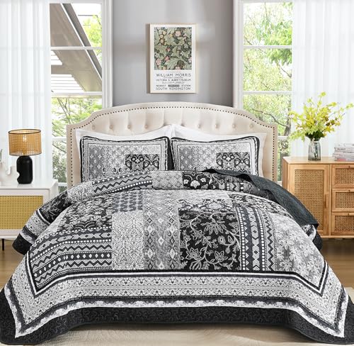 "WONGS BEDDING Bohemian Quilt Set YS01AC081445K3U-A - Soft Lightweight Microfiber,Breathable All-Season Quilt Bedding Set for Guest Room Gift/Men Women,110""x90"""