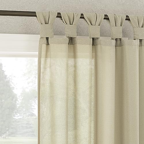 "No. 918 Reman 2-Pack Twist Tab Linen Texture Semi-Sheer Tab Top Curtain Panel Pair, 40"" x 84"", Taupe"