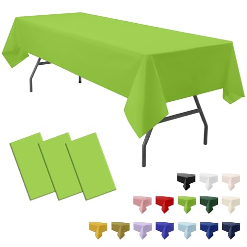 "PartiPallete 3-Pack Premium Plastic Light Lime Green Tablecloth Disposable 54"" x 108"" Rectangle Table Cover PEVA Party Apple Bright Green Table Cloths for Parties Birthday Wedding Picnic Banquet"
