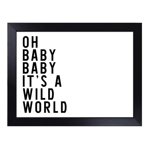 Lap Tray with Bean Bag Cushion, Wild World Typography Quote - Handmade in the UK, Raised Wooden Edge, Padded Cushion, Heat-Resistant Wipe-Clean Surface, for Meals, Laptops and Crafts
