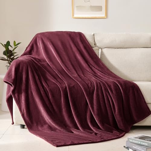 "BEAUTEX Fleece Throw Blanket for Couch Sofa or Bed Throw Size, Soft Fuzzy Plush Blanket, Luxury Flannel Lap Blanket, Super Cozy and Comfy for All Seasons (Wine, 50"" x 60"")"