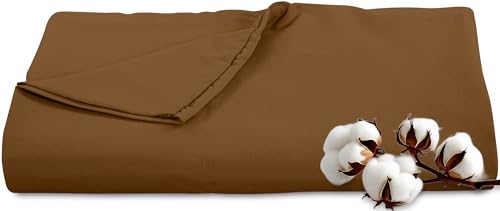 Royale Linens 300 Thread Count 100% Long Staple Combed Cotton Flat Sheet - Super Soft - Top Sheet - Twin Flat Sheet Sold Separately - Breathable, Cool & Crisp Percale Flat Sheet Only (Twin, Chocolate)