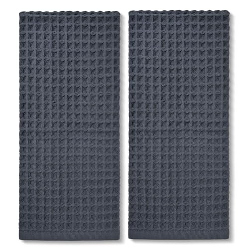 Jacquotha Waffle Hand Towels for Bathroom 2-Piece (Charcoal Blue) - Cotton Quick Dry Lint Free Face Towels 13??? x 29???