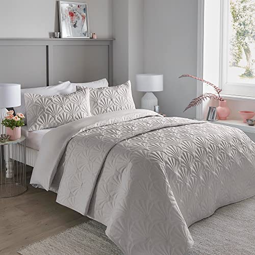 Serene - Silver Floral Embroidery Duvet Cover - King Bedding Size (230 x 220cm) - Luxury Bedding - Soft Touch - Pinsonic/Ultrasonic Pattern - Silver Embossed Duvet - Cavili Collection