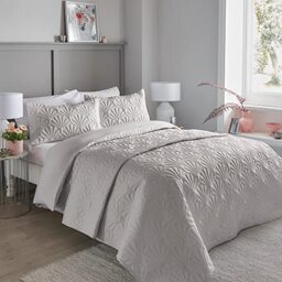 Serene - Silver Floral Embroidery Duvet Cover - King Bedding Size (230 x 220cm) - Luxury Bedding - Soft Touch - Pinsonic/Ultrasonic Pattern - Silver Embossed Duvet - Cavili Collection