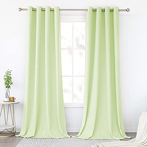KEQIAOSUOCAI Light Green Bedroom Curtains Blackout Draperies - Noise Reducing Thermal Insulated Window Decorative Blackout Drapes for Kids Living Room (1 Pair, 52 x 95 Inch in Mint Green)