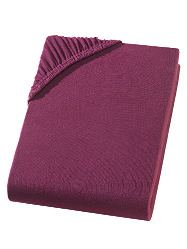 Müskaan Jersey Fitted Sheet, Cotton, Bordeaux/Wine Red, 90 x 200 to 100 x 200 cm
