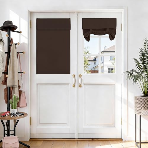 Vatge Small French Door Curtains - Privacy Coffee Window Shades, 26x40 Inch Room Darkening Thermal Insulated Door Curtains for Bedroom, 1 Panel, W26 x L40, Brown