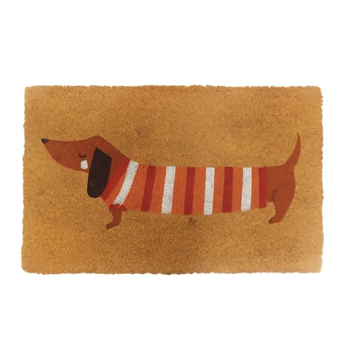 Relaxdays Coconut Door Mat Dachshund Non-slip Weather-resistant Indoor & Outdoor 60x40cm Multicoloured