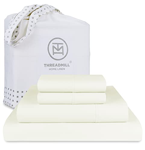 Threadmill Home Linen 1200 Thread Count 100% SUPIMA ELS cotton Sheet set, California King Sheet, Super Luxury bedding, California King 4-piece set, Ivory, Smooth Sateen Weave.