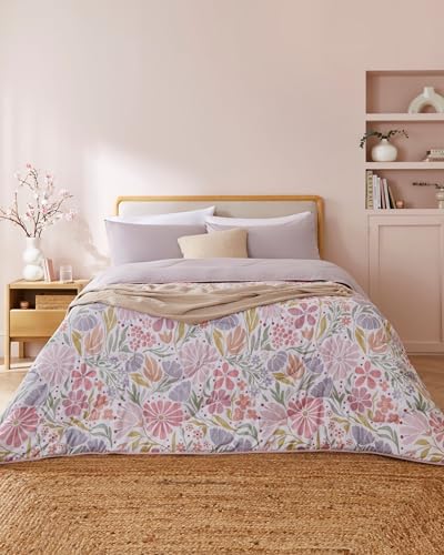 Night Lark Coverless Duvet and Pillowcase Set, Spring Summer Collection – 6 Tog Coverless Double Duvet with Advanced Smartfil® Fibre, Machine Washable, Hypoallergenic – Wildflower, Double Bed Size