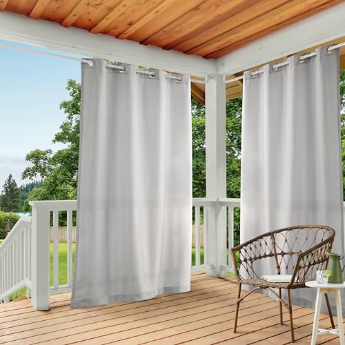 "TOWN & COUNTRY BASICS Exclusive Home Cabana Solid Indoor/Outdoor Light Filtering Grommet Top Curtain Panel Pair, 54""x132"", Cloud Grey"