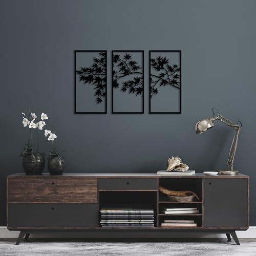 Stylish Black Decorative Metal Wall Accessory (3 Pieces), 34 x 67 cm, 100% Metal, 1.5 mm Thick, Perfect for Modern Home Decor & Gallery Walls