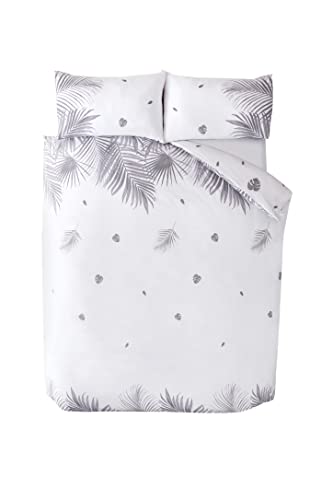 Rapport Home Furnishings Tropics Palm Tree Leaves Reversible Duvet Cover Set Bedding Set (Single, Grey)