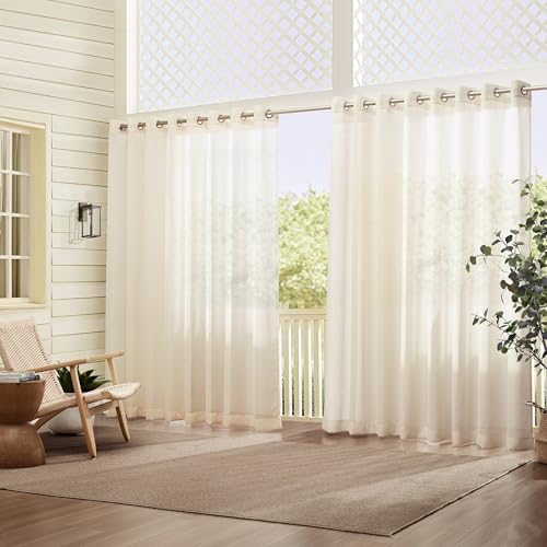 "Elrene Home Fashions Carmen Extra Wide Indoor/Outdoor Sheer Grommet Window Curtain Panel, 114""x108"" (1, Ivory"
