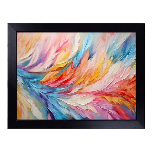 Lap Tray with Bean Bag Cushion, Feather Abstract - Handmade in the UK, Raised Wooden Edge, Padded Cushion, Heat-Resistant Wipe-Clean Surface, for Meals, Laptops and Crafts