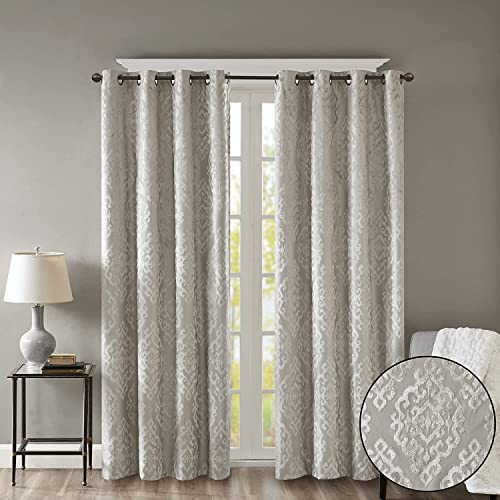 Sun Smart 100% Total Blackout Window, Knitted Jacquard Damask Room Darkening Curtains Panel with Grommet Top, Polyester, Grey, 50x95