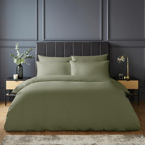 Silentnight Pure Cotton Duvet Set - Luxurious Cool Soft Touch 200 Thread Count - Button Fastening - Breathable 100% Cotton Quilt Cover + Pillowcase Bed Set - Machine Washable, Sage Green, Double