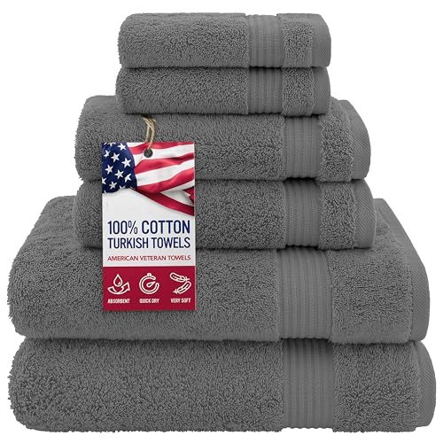 Hotel & Spa Quality Super Absorbent & Soft, Cotton, 6 Piece Turkish Towel Set for Kitchen & Decorative Bathroom Sets Includes 2 Bath Towels 2 Hand Towels 2 Washcloths, Charcoal Grey
