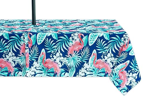 YiHomer Indoor Outdoor Tabletop for Spring Summer Decorations, Picnics and Dinner Parties - Stain and Water Resistant, Flamingo Dancing, Zipper Tablecloth, 60 x 84 Rectangle with Umbrella Hole