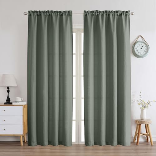 "Chyhomenyc Bennet Olive Green Curtains 84 Inches Long 2 Panels, Faux Linen Textured Semi Sheer Light Filtering Soft Airy Privacy Farmhouse Curtain Drapes for Living Room Bedroom, 40"" Wx84 L"
