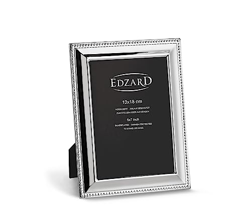 "Edzard Silver Plated Photo Frame 5""x7"" Inch (13x18 cm) Perla, Non-Tarnishing, High Gloss Finish, Real Glass Front & Premium Velvet Back, Portrait or Landscape Display - Elegant Wedding Gift"