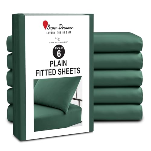 GC GAVENO CAVAILIA Fitted Sheet Single 6 Pack - Plain Dyed Microfiber Bedding Sheets - Fade, Wrinkle & Shrink Resistant Bottom Sheets - 25cm Deep Breathable Bed Sheet Elasticated Corners - Dark Green