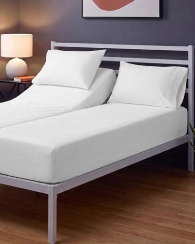 Sleepy Town Split King Size Bed Sheets - 4 Piece - NO Flat Sheet Included - Split King Sheet Set - Soft, Comfy & Cooling - Easy Care - Wrinkle & Fade Free - Brushed Microfiber Bed Sheets (White)